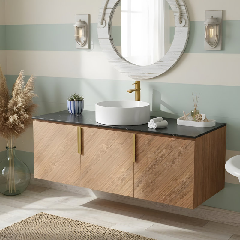 Meuble-lavabo de salle de bain avec lavabo, avec lavabo rond en céramique blanche