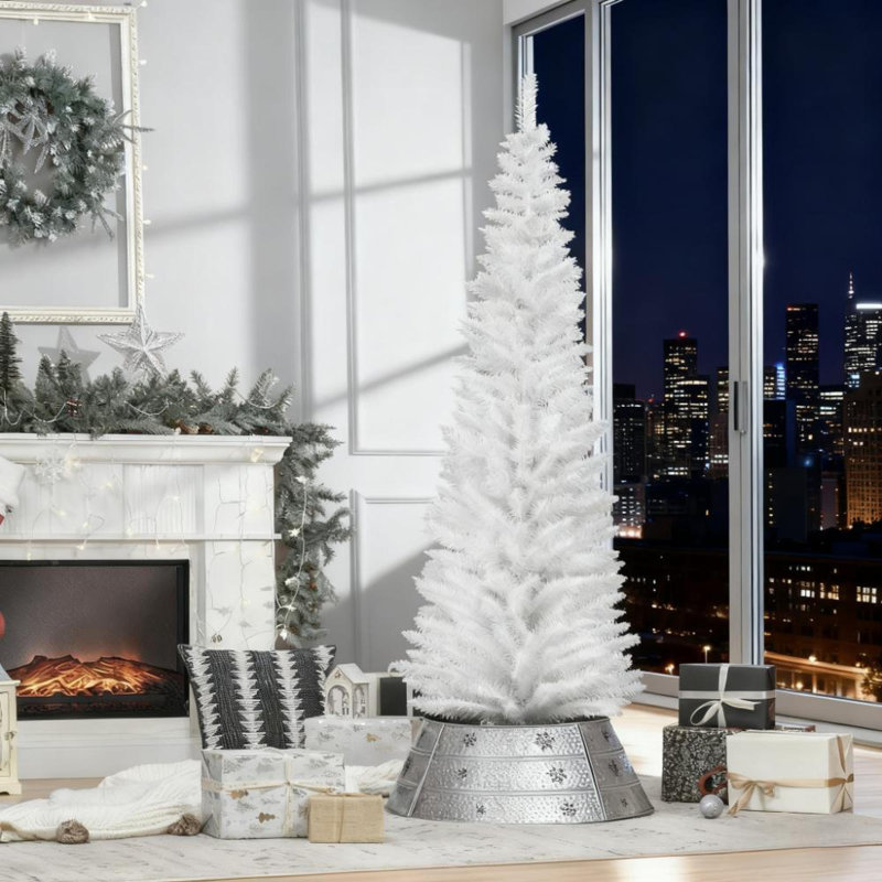 Arbre de Noël compact en plastique blanc, design mince et moderne pour la maison