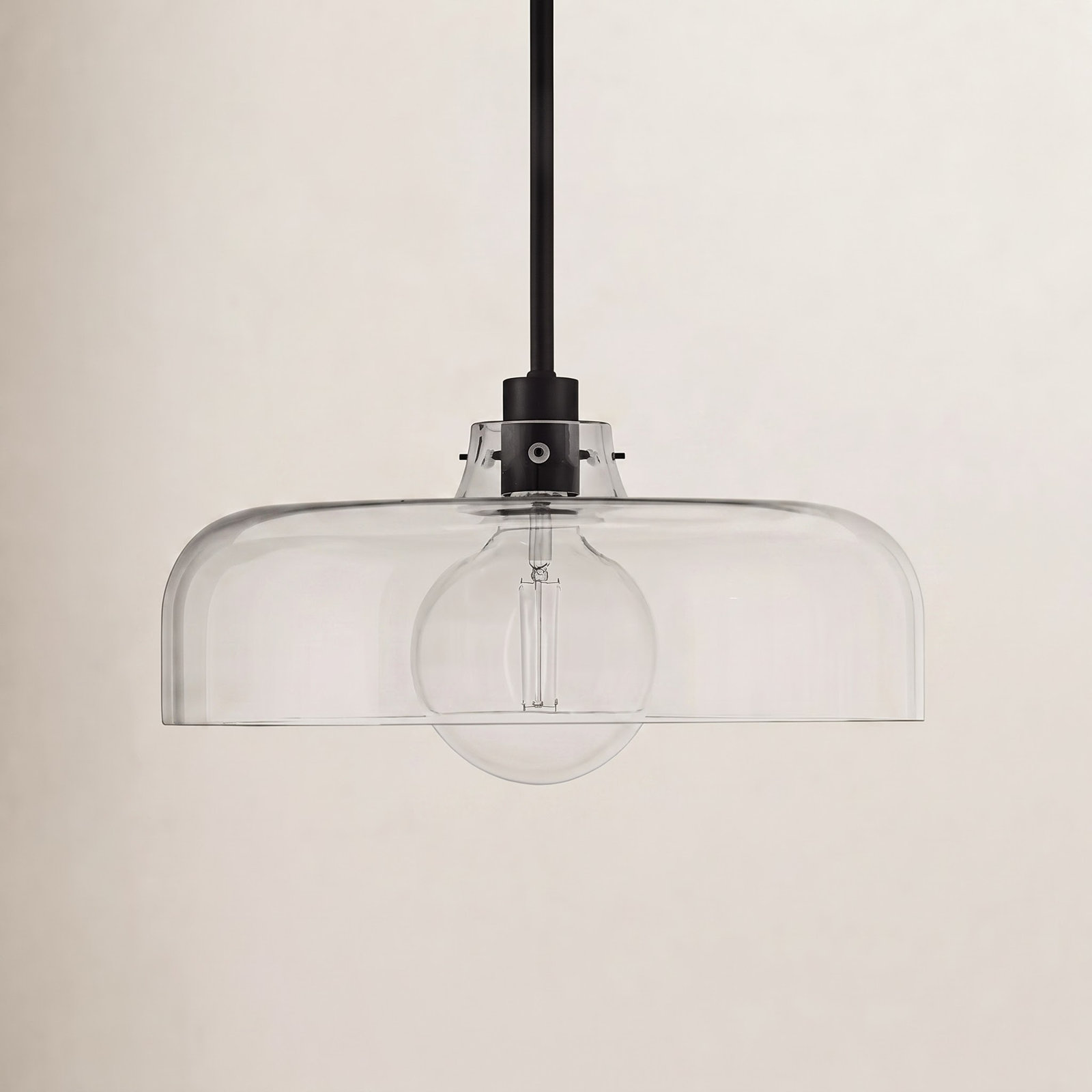 Villa Single Light Glass Steel Dimmable Pendant, Black