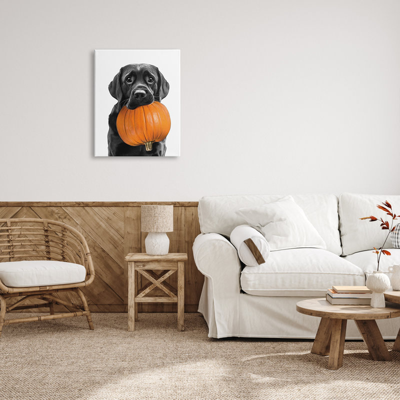 Lab Lab avec citrouille sur toile, H 30 po x l 24 po x P 1,5 po