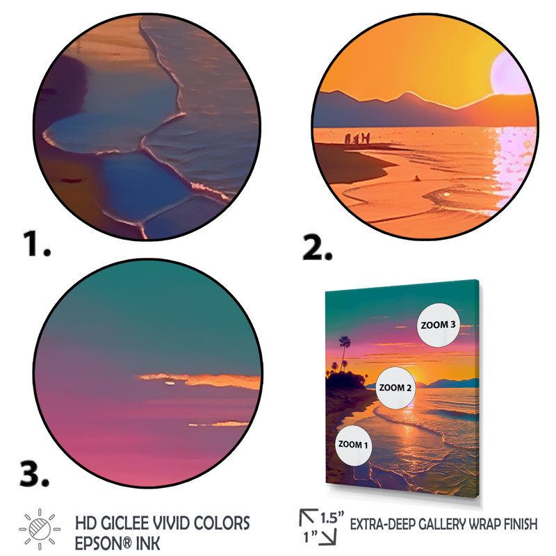 Coucher de soleil sur la côte, sérénité - art mural plage, Cadre flottant noir, H 32 po x l 24 po x P 1 po