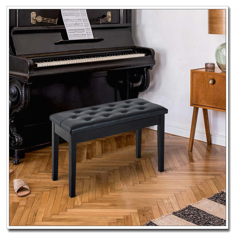 Banc de piano avec siège capitonné en similicuir, Black Faux Leather
