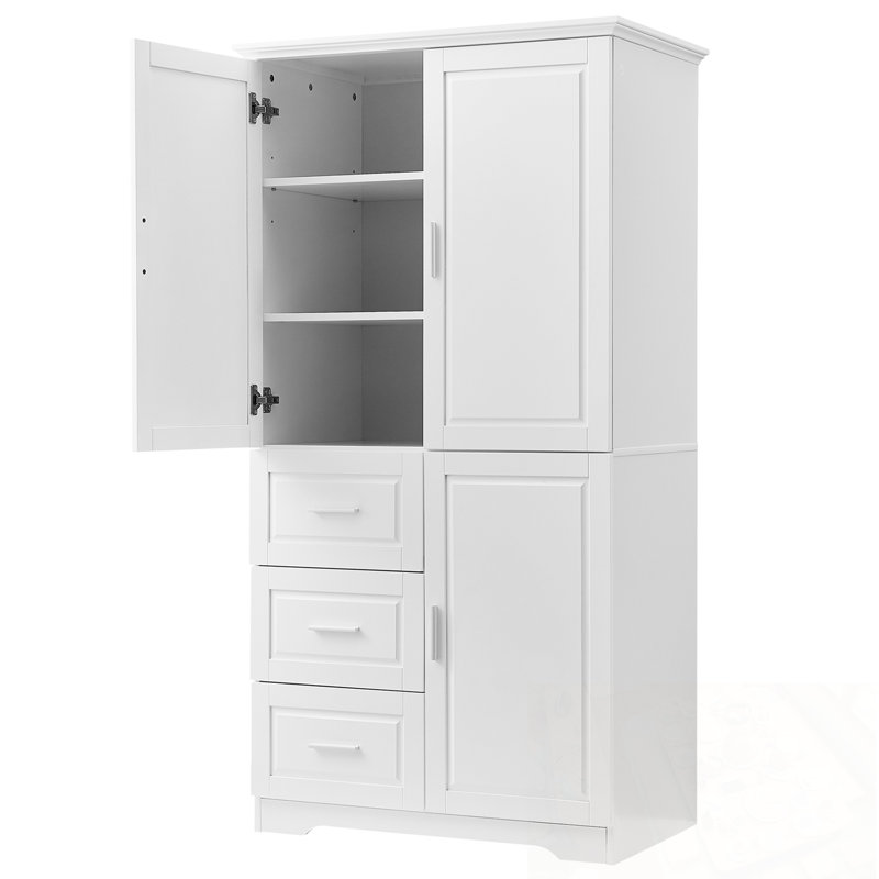 Labat Cabinet with Doors and Three Drawers, White