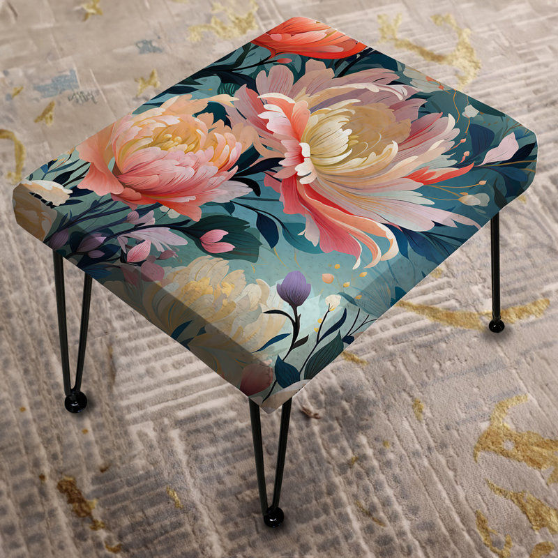Repose-pieds floral rose Ikat Haven Blooms