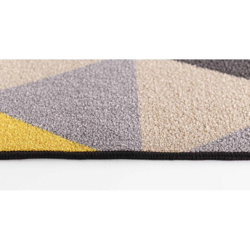 Yeprad Non-Slip Geometric Indoor Doormat, Rectangle 80 x 150cm, Grey/Yellow/Beige