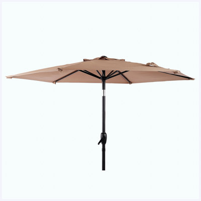 Parasol de patio brun de 10 pi avec mécanisme d'inclinaison et de manivelle à bouton-poussoir, grand parasol extérieur pour parasol pour le jardin, la terrasse, la piscine et la cour arrière (sans base incluse)