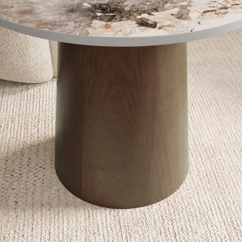 Table de bout décorative moderne en pierre et en bois massif Brayden, H 20,39 po x l 19,68 po x P 19,68 po, Pandora