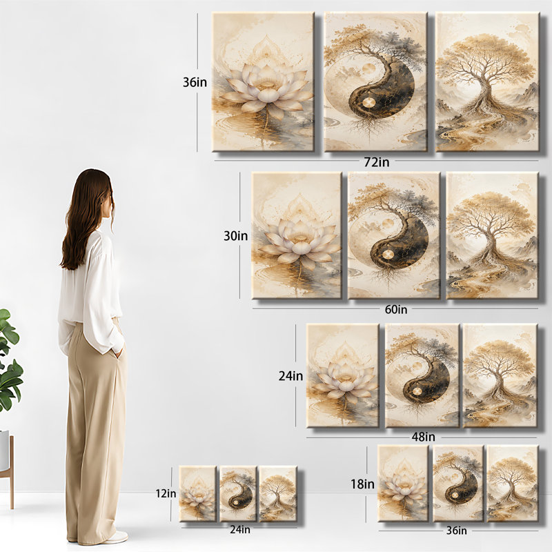 «Yin Yang Tree of Life», art mural sur toile tendue Zen, H 18 po x l 36 po x P 1 po