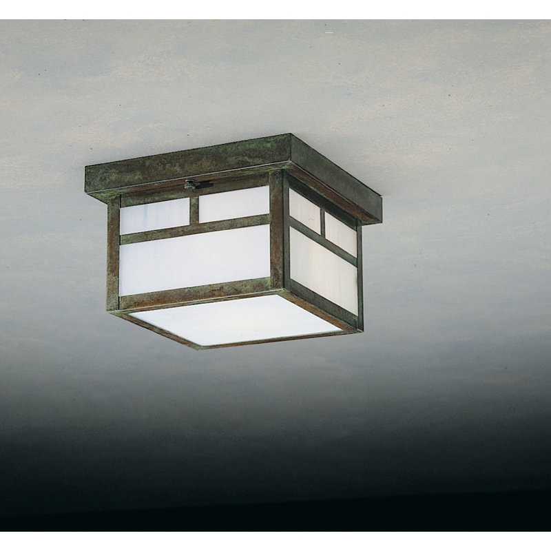 Hylan Glass Flush Mount, 7.25" H x 12" W x 18" D / T - Bar, Mission Brown, Clear Seedy