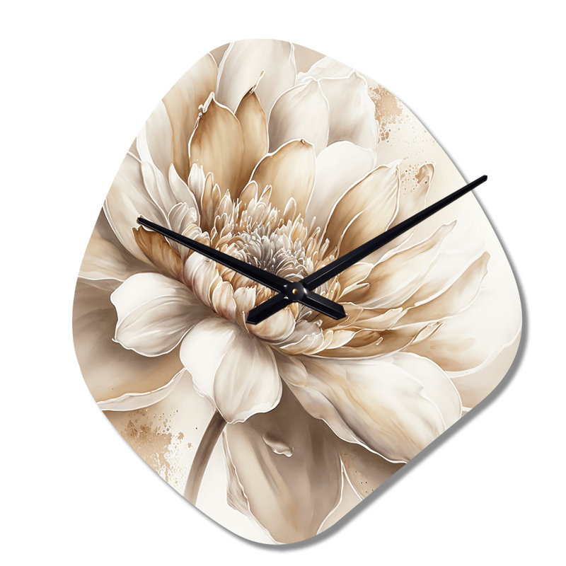 Horloge murale simple asymétrique à motif floral unique en forme de fleur beige III, Petit