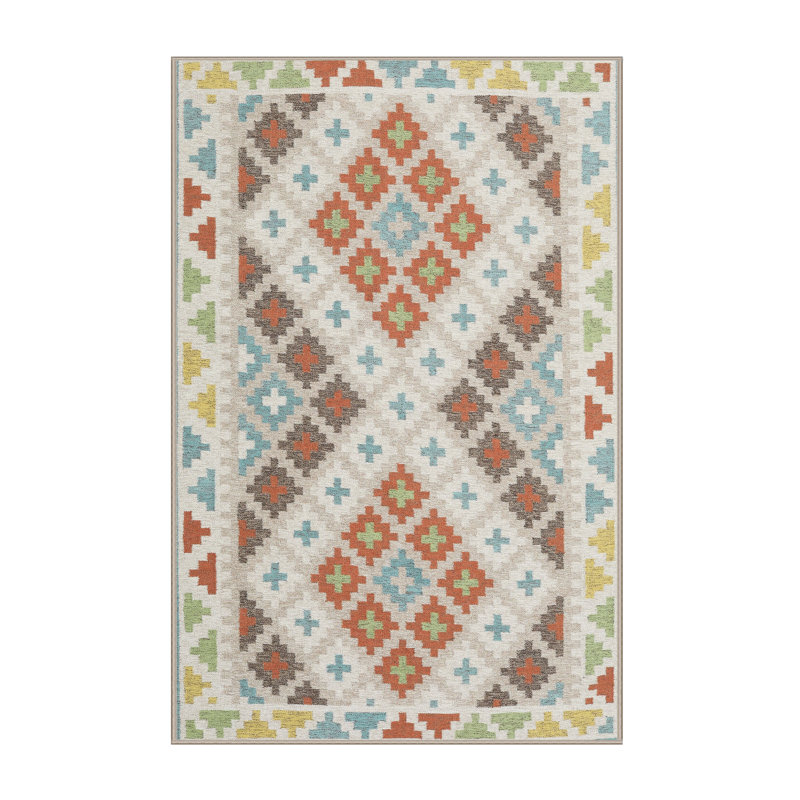 Tapis contemporain beige / brun clair / vert clair, Rectangle 4 pi x 6 pi