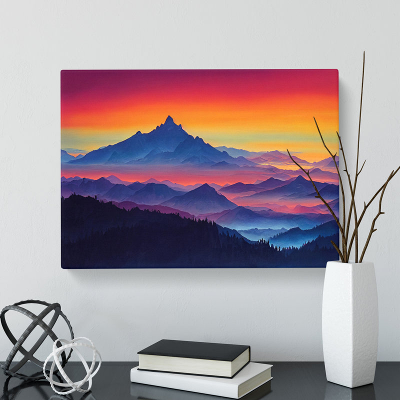 Stylish Mountain Sunset - Wrapped Canvas Print, 50cm H x 76cm W x 3cm D
