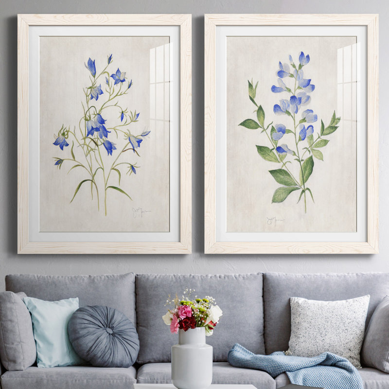 «Blue Botanical I», ensemble de 2 reproductions d'art, H 44 po x l 31 po x P 1 po, Papier encadré blanc, Blanc