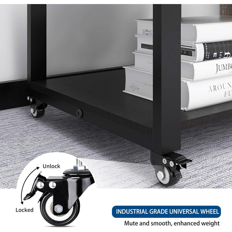 Black Metal and Wood 2-Tier Printer Stand with Wheels