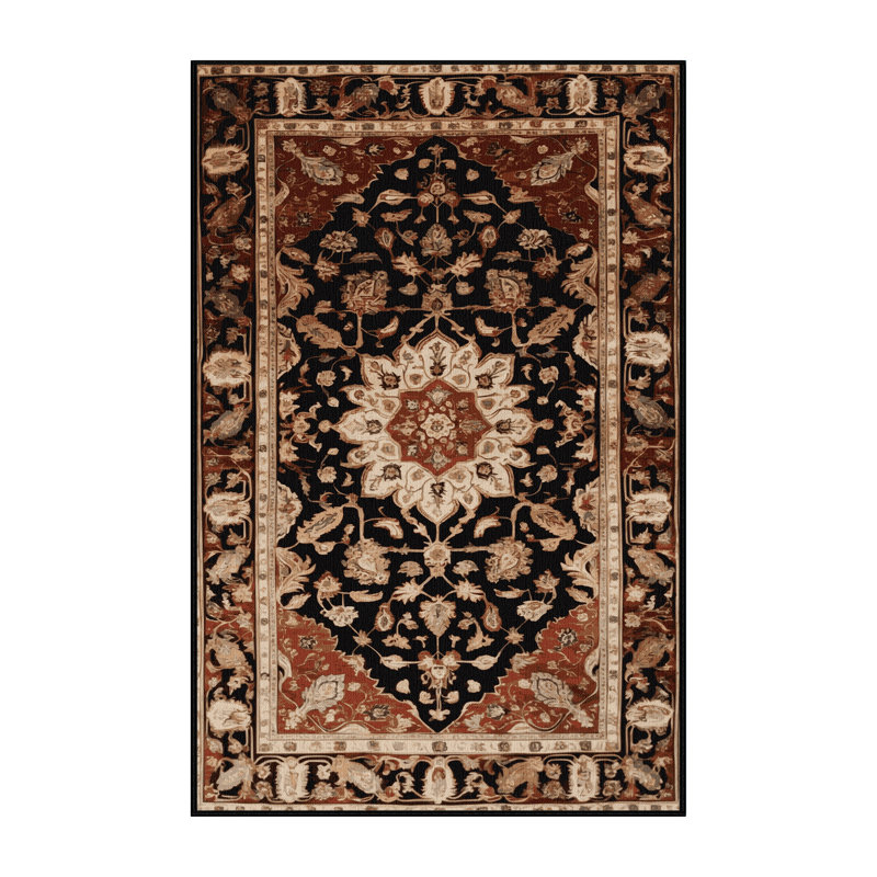 Tapis persan noir lavable à la machine, Rectangle 8 pi x 12 pi