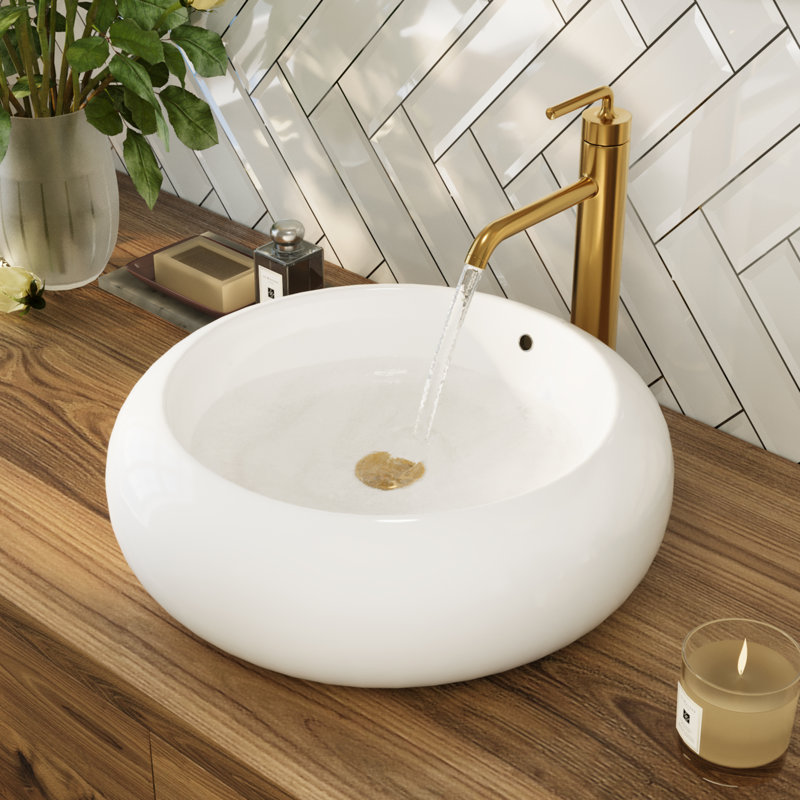 DeerValley 20" x 7'' Circular/Round White Ceramic  Vessel Bathroom Sink with Overflow
