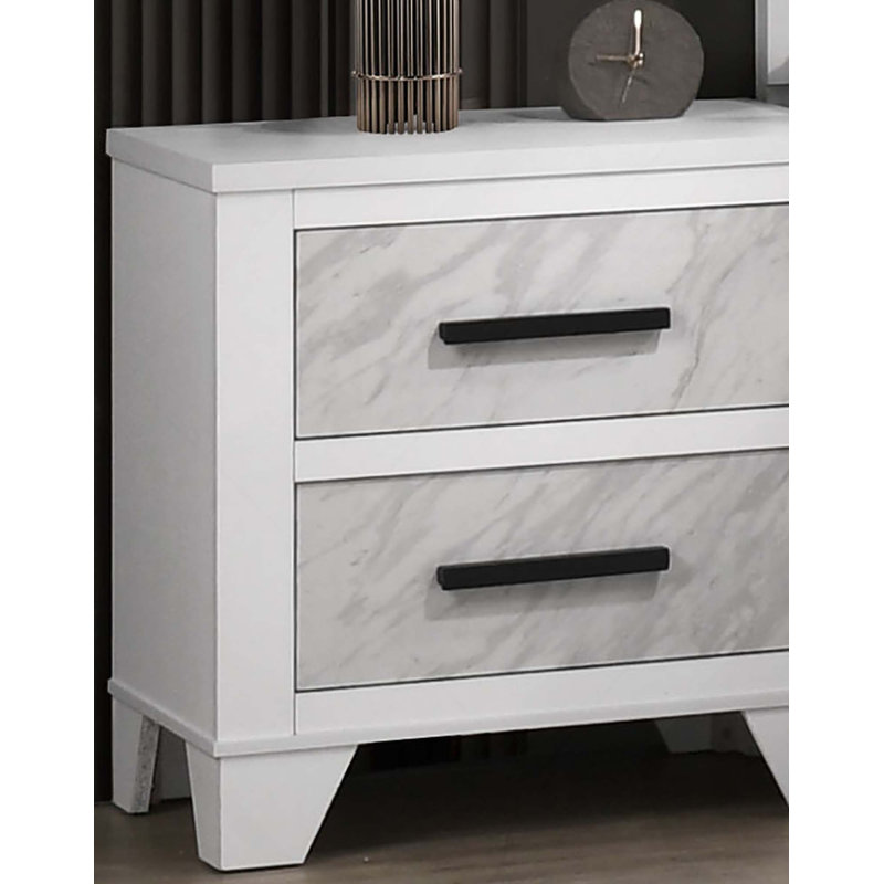 Table de chevet 1pc avec poignées et insert en faux marbre