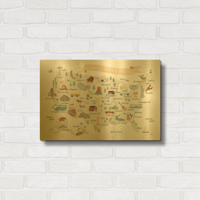 Tableau mural en métal doré « Le Tour du monde 2 » de Laura Marshall, 61 x 41 cm