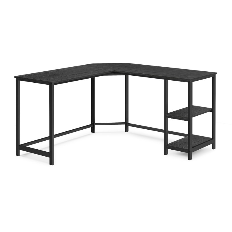Devault L-Shaped Metal Base Writing Desk, Black
