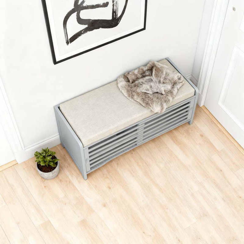 Banc à chaussures avec rangement et coussin, banc de rangement à volets vieillis avec charme rétro, Gris
