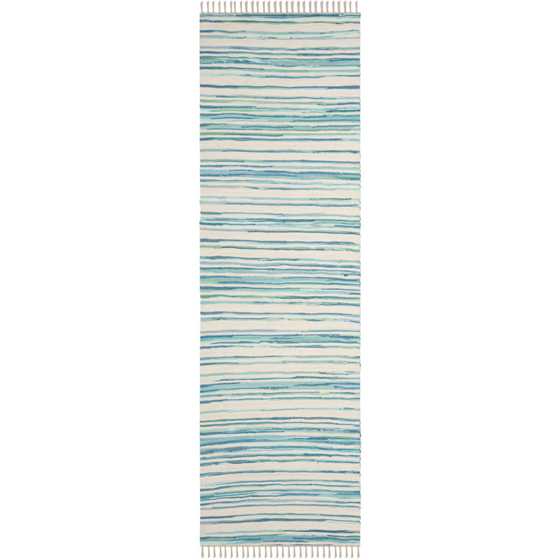 Margene Rug Hand Woven Cotton Striped Rug, Runner 2'3" x 10'