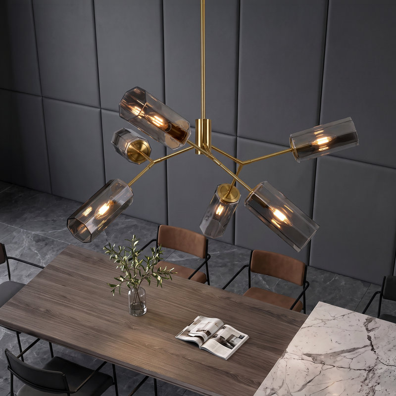 Modern 6-Light Smoky Polygon Chandelier