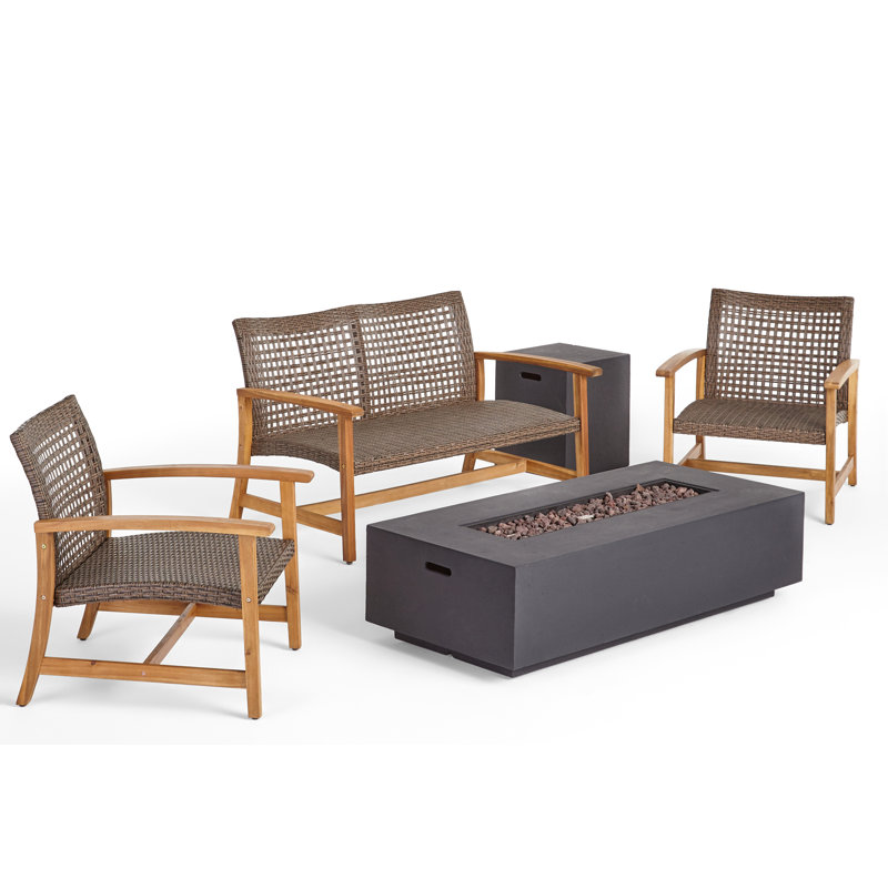 Acacia 4 - Person Patio Conversation Set, Natural/Mixed Mocha