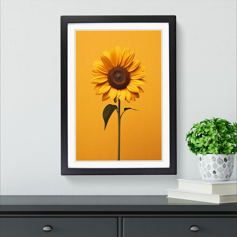 Sunflower Minimalism No.2 - Single Picture Frame Print on Wood, Black, 64cm H x 46cm W x 2cm D