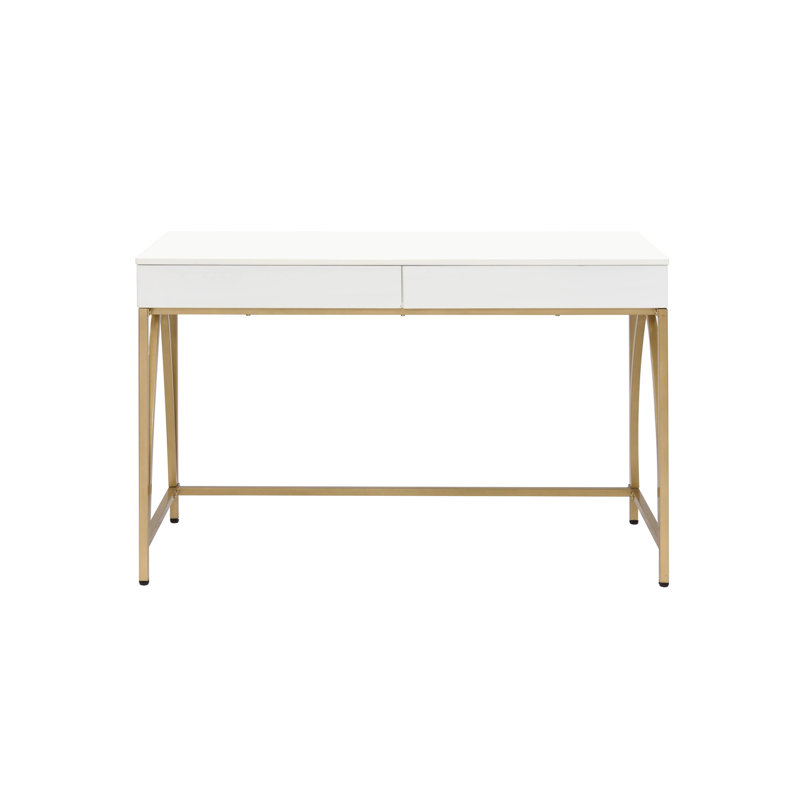 Bureau de meuble-lavabo à haute brillance et finition dorée (sans la chaise et le miroir)