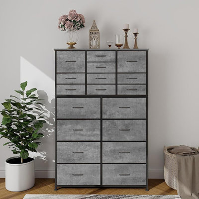 Commode pour chambre à coucher, commode haute en tissu gris avec 18 tiroirs profonds, grande armoire de rangement verticale pour placard, chambre de bébé, bureau