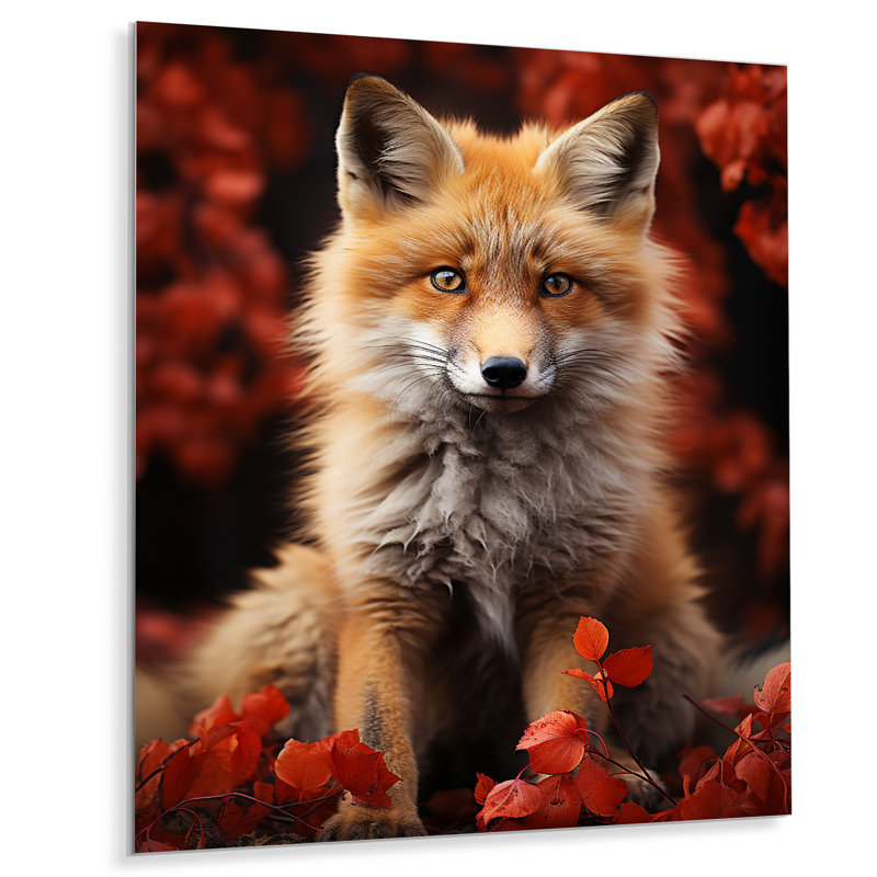 Portrait de renard en automne II - reproduction d'art en métal, H 40 po x l 30 po x P 1 po