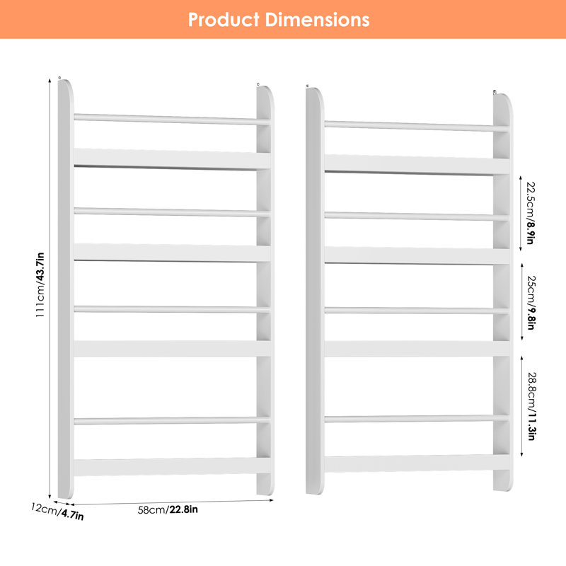Phippen 2-pieces Nursery Floating Shelf, 43.7" H x 22.8" W Floating Bookcase, White