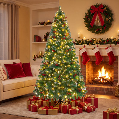 Arbre de Noël artificiel 9 pi pré-éclairé, pin enneigé à l'extrémité de 2008, 700 lumières DEL avec 11 modes réglables