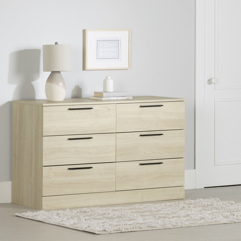 Commode double 6 tiroirs de la collection Essential de Step One, Chêne blanchi