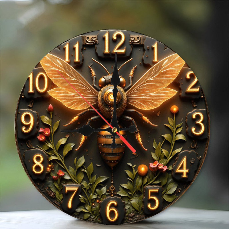 Horloge murale en bois 10 po, mouvement silencieux, à piles (piles AA non incluses), décor artistique, parfait pour les décorations