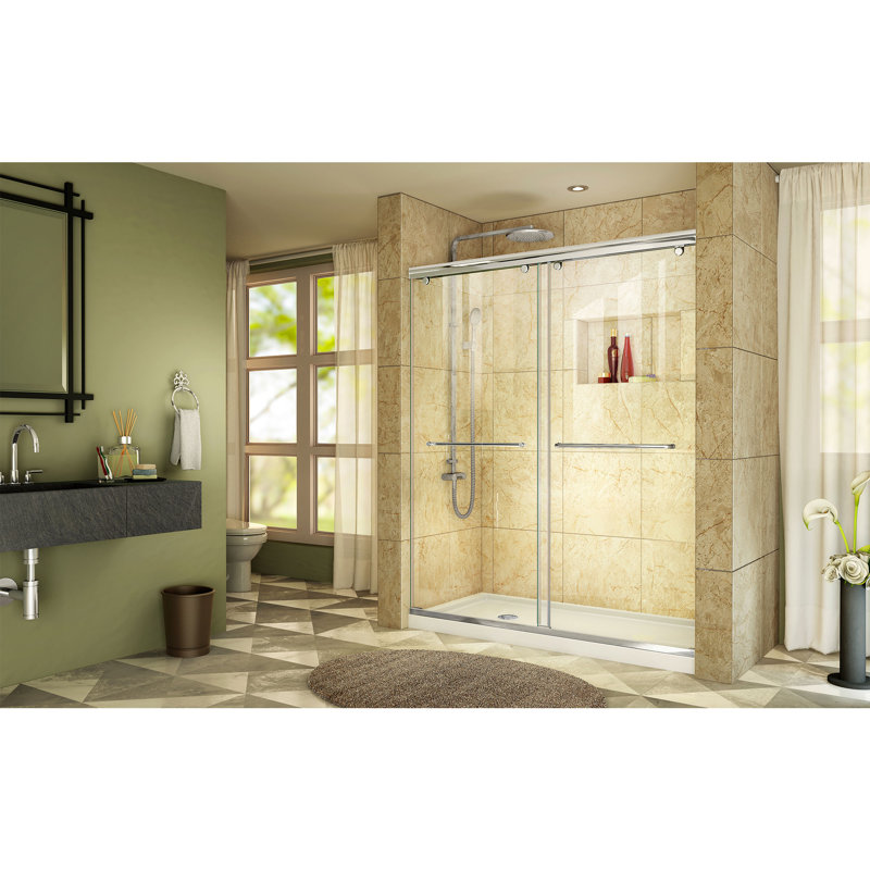 Charisma 60" x 78.75" Rectangle Bypass Sliding Shower Door with Base Included, Chrome/White, Left Hand Drain