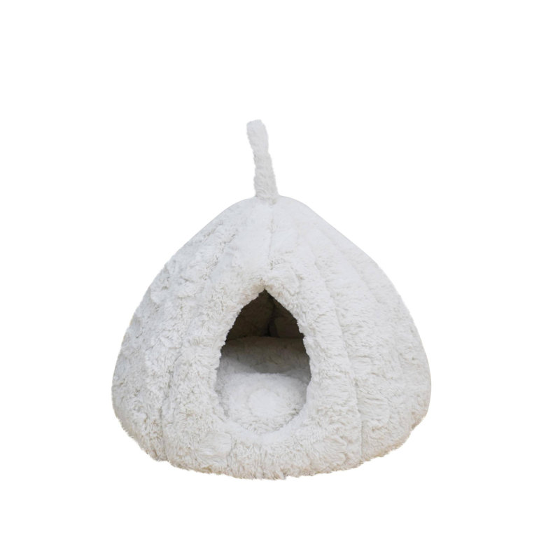 Medium Plush White Hut-Shaped Cat Bed