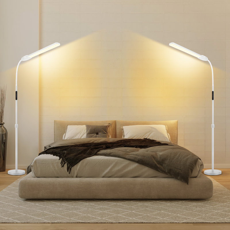 68.5" LED Dimmable Standing Lamp with Double Head,18W Super Bright LED Floor Lamp with Remote, White