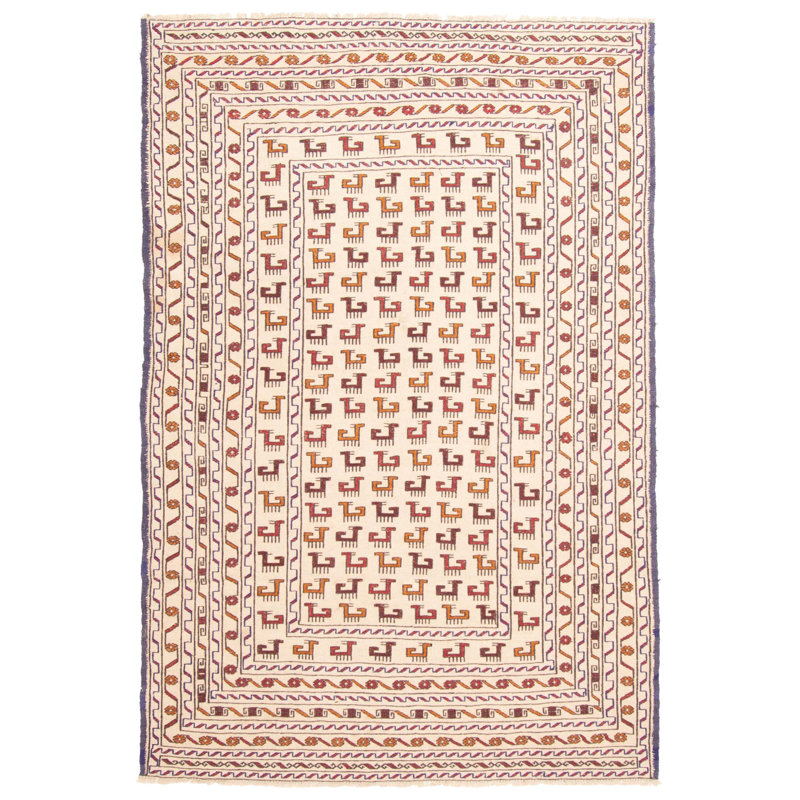 Tapisserie Shiravan SMK ivoire kilim 4 pi 3 po x 6 pi 3 po