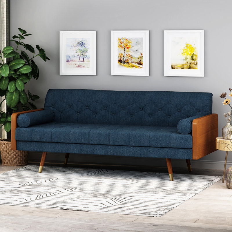 Siège Mid-Century moderne avec capitonnage à boutons, siège en tissu bleu marine charmant, pièce décorative