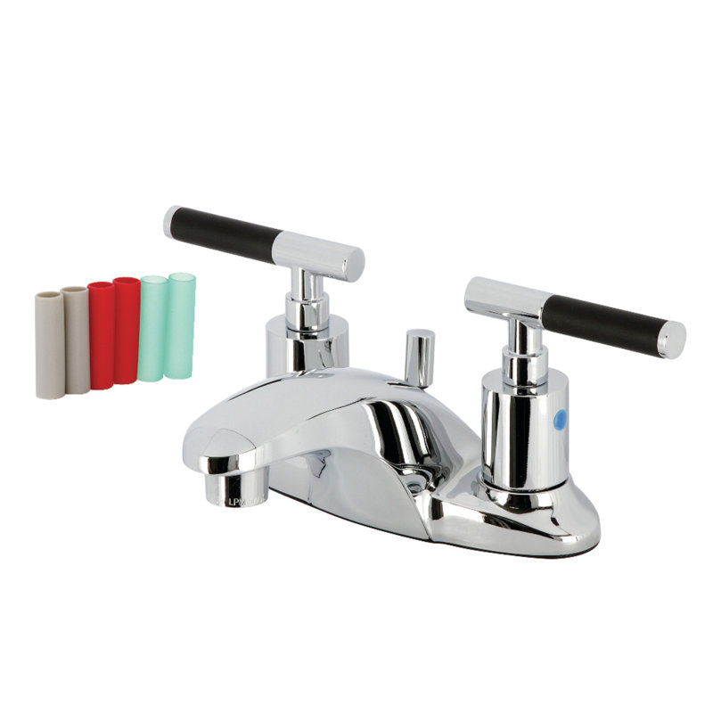 Kingston Brass Kaiser Two-Handle 3-Hole Deck Mount 4" Centerset Bathroom Faucet with Plastic Pop-Up, Polished Chrome