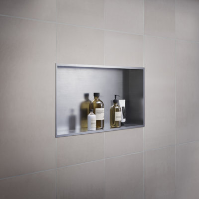 Niche de mur de douche SIDELINE. acier inoxydable. À encastrer dans le mur. 24 po x 12 po. Profondeur 4 po - acier inoxydable brossé 