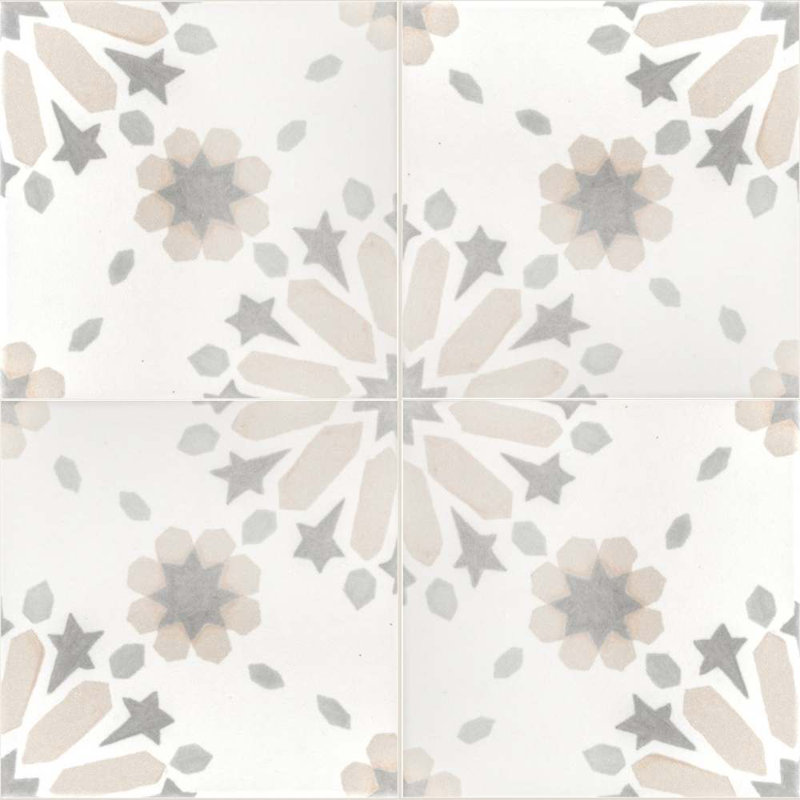 Dahlia 6" x 6" Patterned Matte Porcelain Tile, Beige