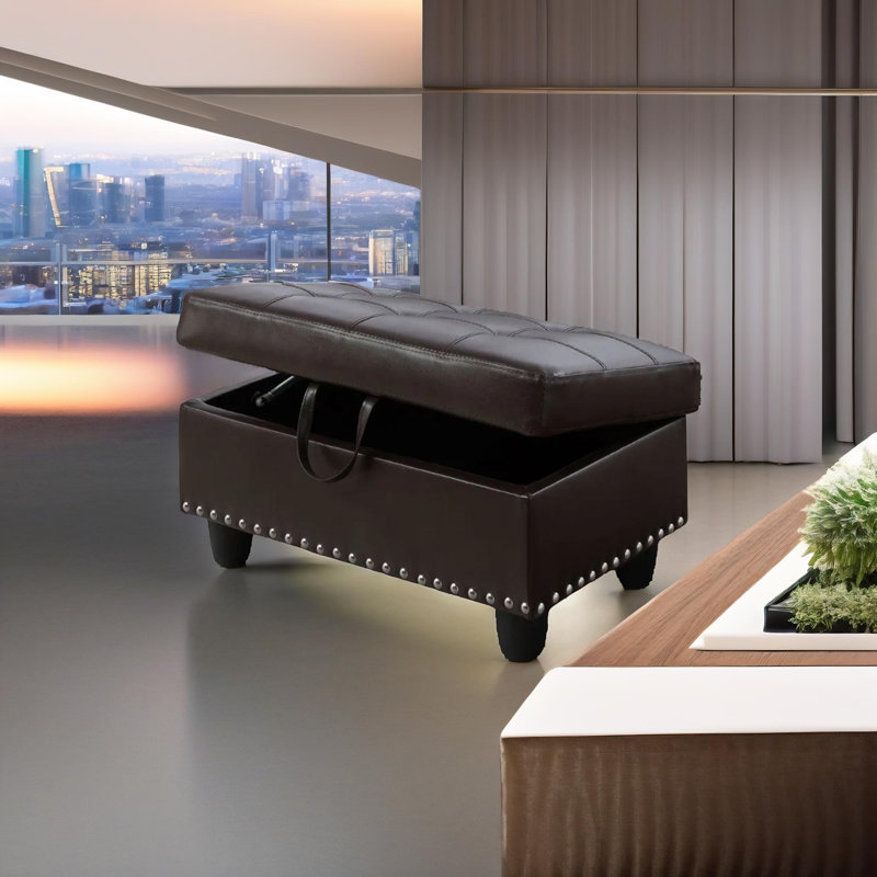 Atlas  Brown Faux Leather Synthetic Leather Ottoman