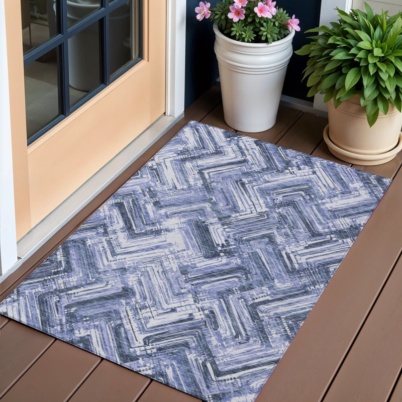 Tapis intérieur / extérieur lavable géométrique bleu marine et bleu ciel HomeRoots 3 pi x 5 pi