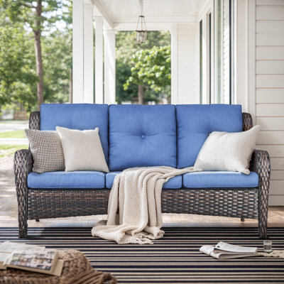 Wendye 3-Seat Outdoor Durable Sofa With Olefin Cushions, All-Weather PE Wicker by Winston Porter