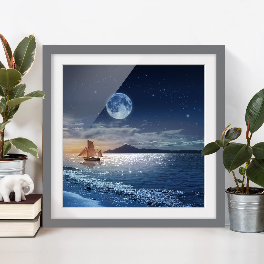 Gerahmtes Poster Moon Night Sea