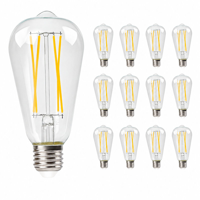 Paquet de 12 ampoules à DEL Edison 6W ST64, équivalent à 60W, base E26, blanc chaud 2700K, verre transparent