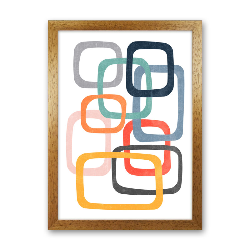 Abstract Mid Modern Pair A - Print on Canvas, 42cm H x 30cm W x 3cm D, Oak Frame