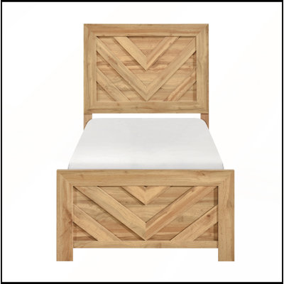 Lit simple à panneau à finition naturelle avec motif à chevrons pour une esthétique et une durabilité modernes